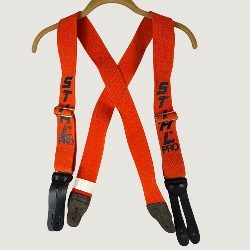 Stihl Pro Suspenders Mens 50 In Orange X-Back Leather Button Ends USA Made *see